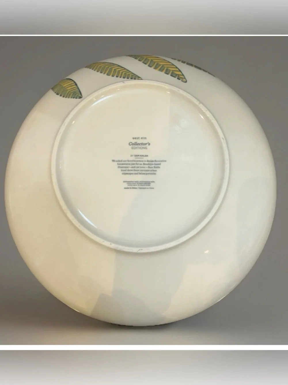 West Elm Collectors Edition Sam Kalda Botanical Olive Branch 14” Serving Bowl